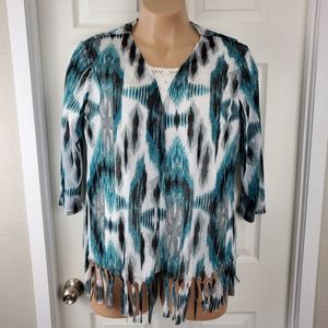 Easywear by Chico's Fringed Semi-Sheer Open Front Cardigan